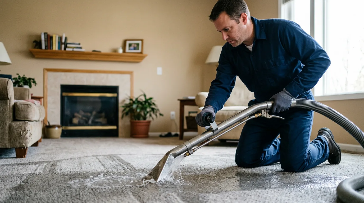 Water damage restoration technician working near Geneseo, IL